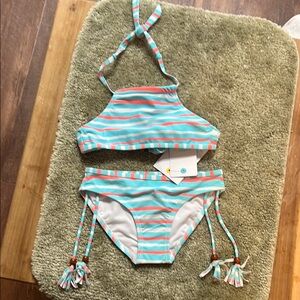 Girls size 6 snapper rock brand, orange aqua halter bikini